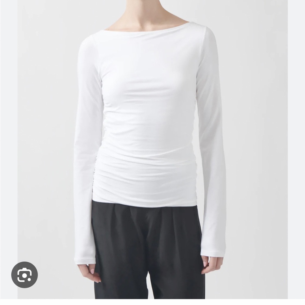 ATM Pima cotton ruched boatneck top. XL